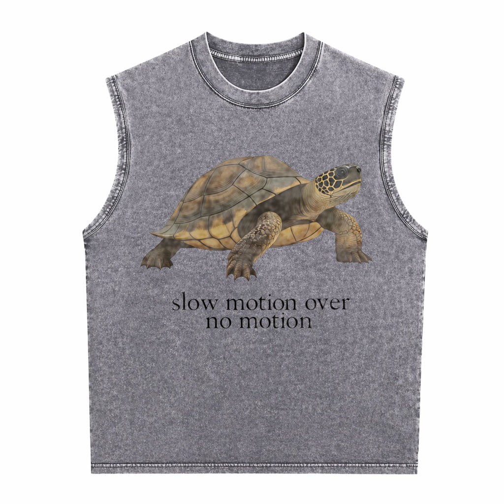 Slow Motion Over No Motion Turtle - Funny Gen Z Slang Men's Washed Tank Top