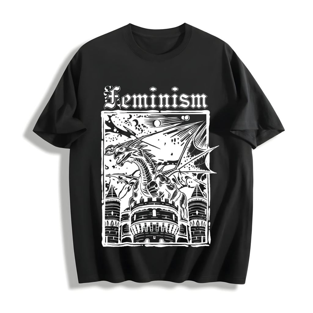 Feminism Dragon - - Castle - Funny Activism - Cotton T-Shirt product image 1