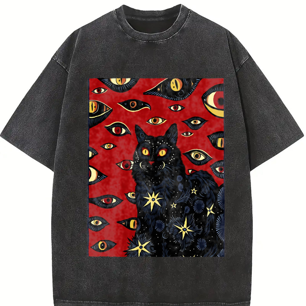 Cat And Red Eyes Vintage Washed T-Shirt product image 2
