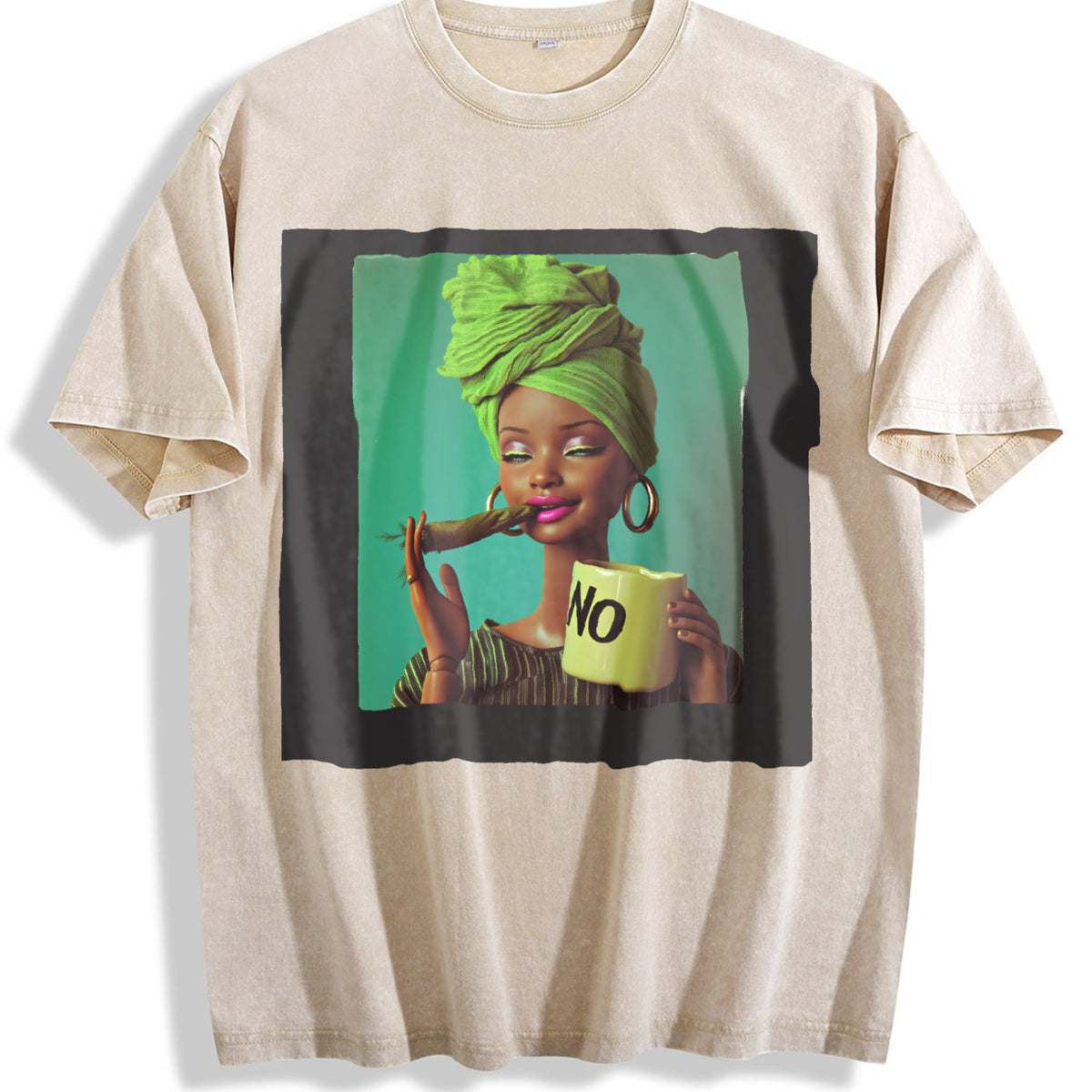 Sassy Doll with Green Head Wrap Vintage Washed T-Shirt product image 1