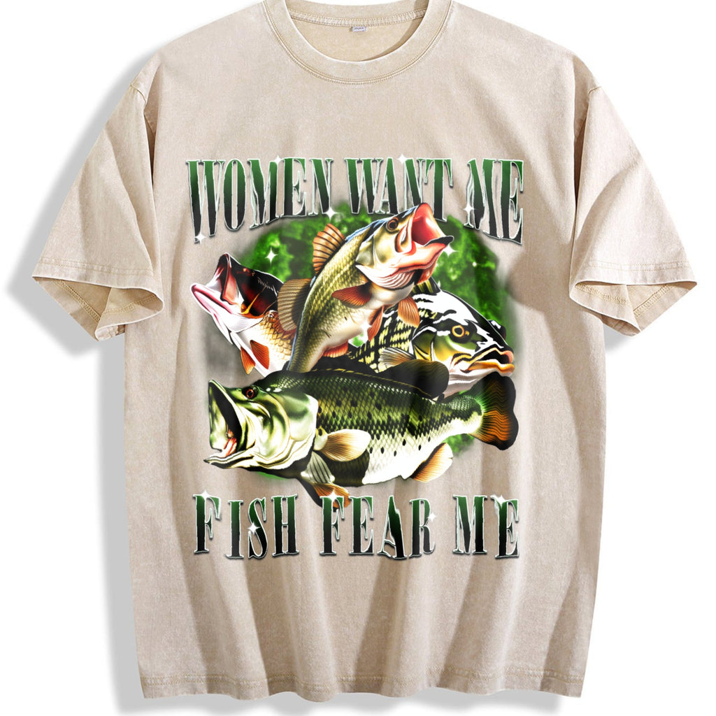 Want Me Fish Fear Me Vintage Washed T-Shirt product image 1