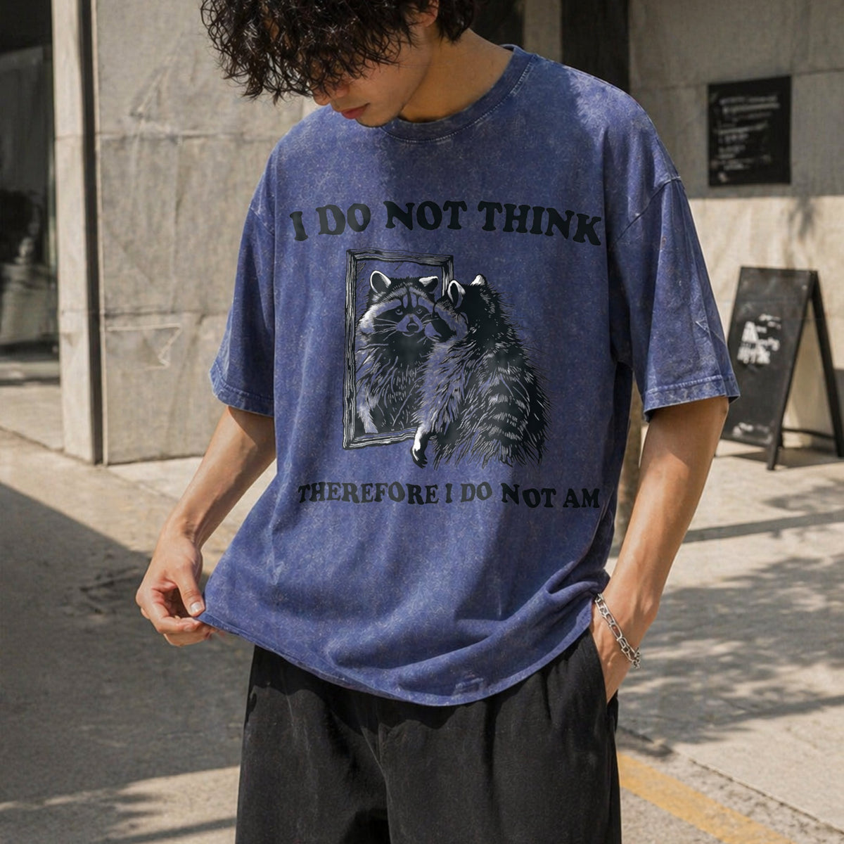 I Do Not Think Raccoon Funny Vintage Washed T-Shirt product image 8