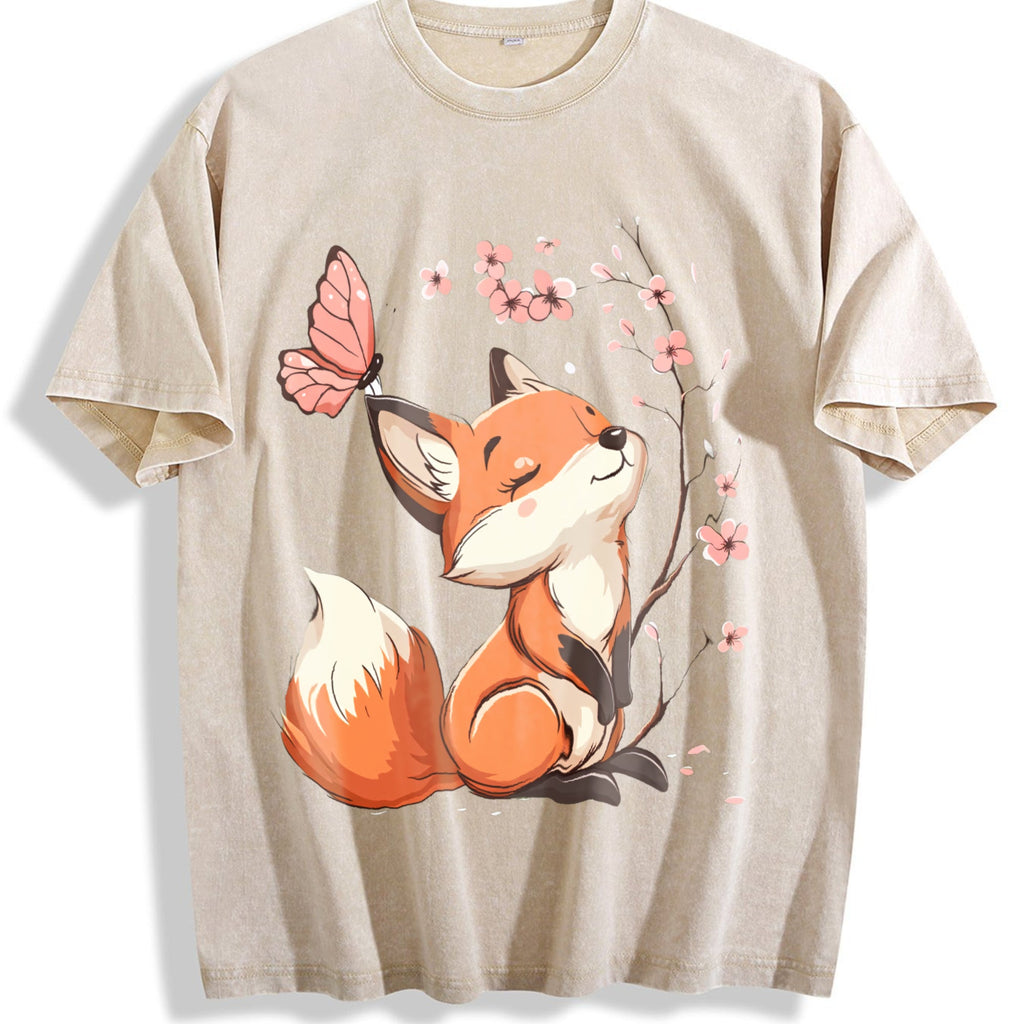 Summer Floral Butterfly Fox Vintage Washed T-Shirt product image 1