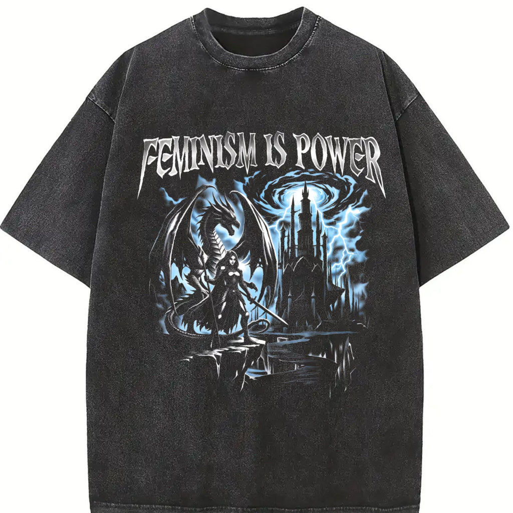 Feminism Is Power Dragon 90s Vintage Washed T-Shirt product image 2
