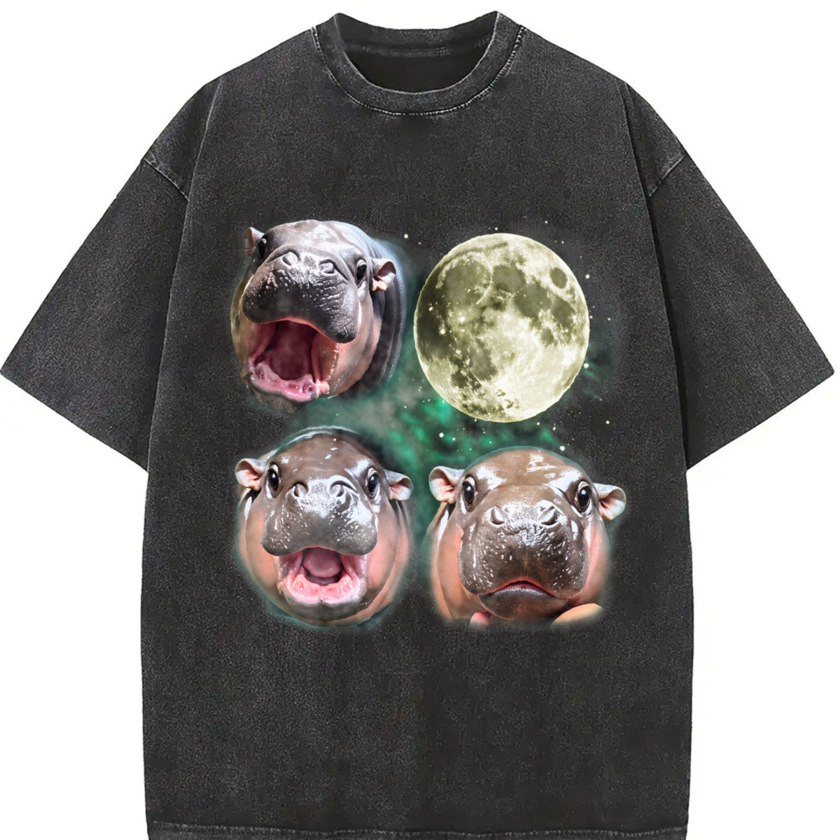 Three Moo Deng 90s Moon Vintage Washed T-Shirt product image 2