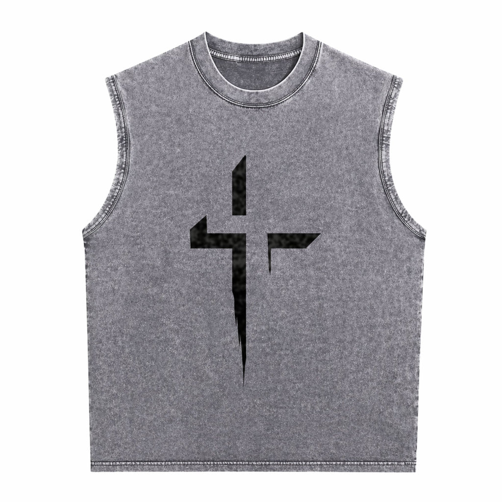 Patterned Cross Men's Washed Tank Top