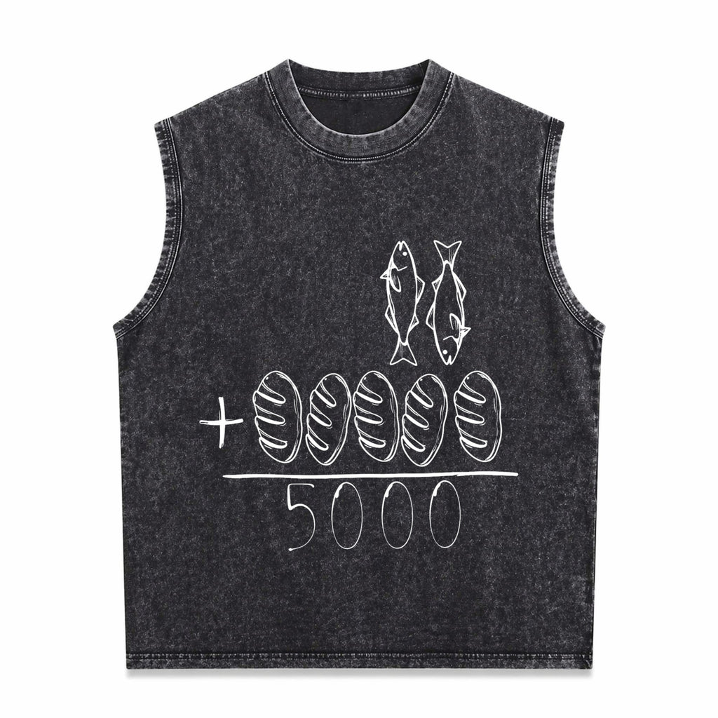 2 Fishes 5 Breads Jesus Feeds The 5000 Christian Bible Men's Washed Tank Top