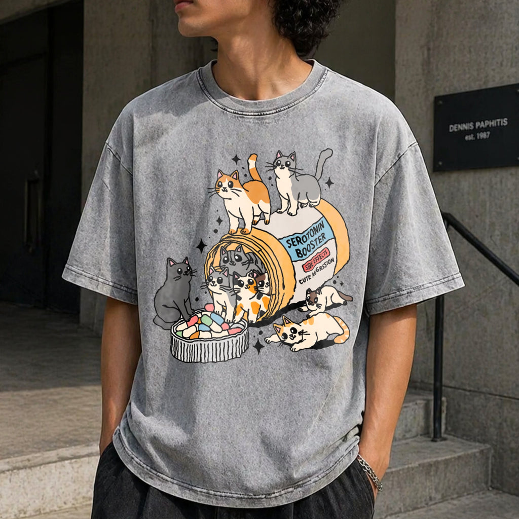 Serotonin Cats Vintage Washed T-Shirt product image 5