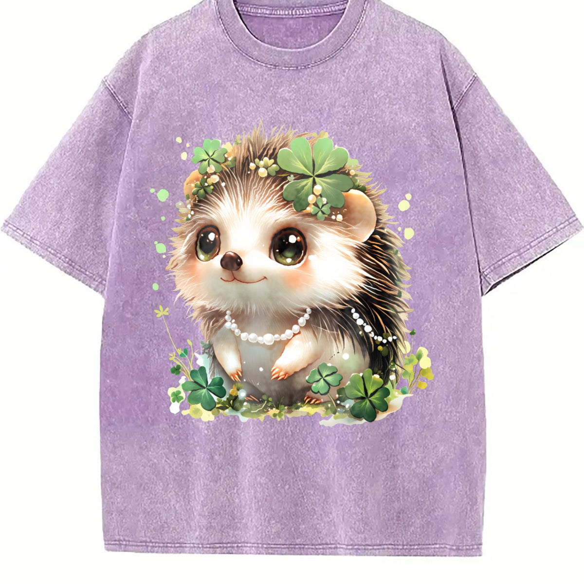 Summer : Hedgehog With Jewelry And Lucky Four-leaf Vintage Washed T-Shirt