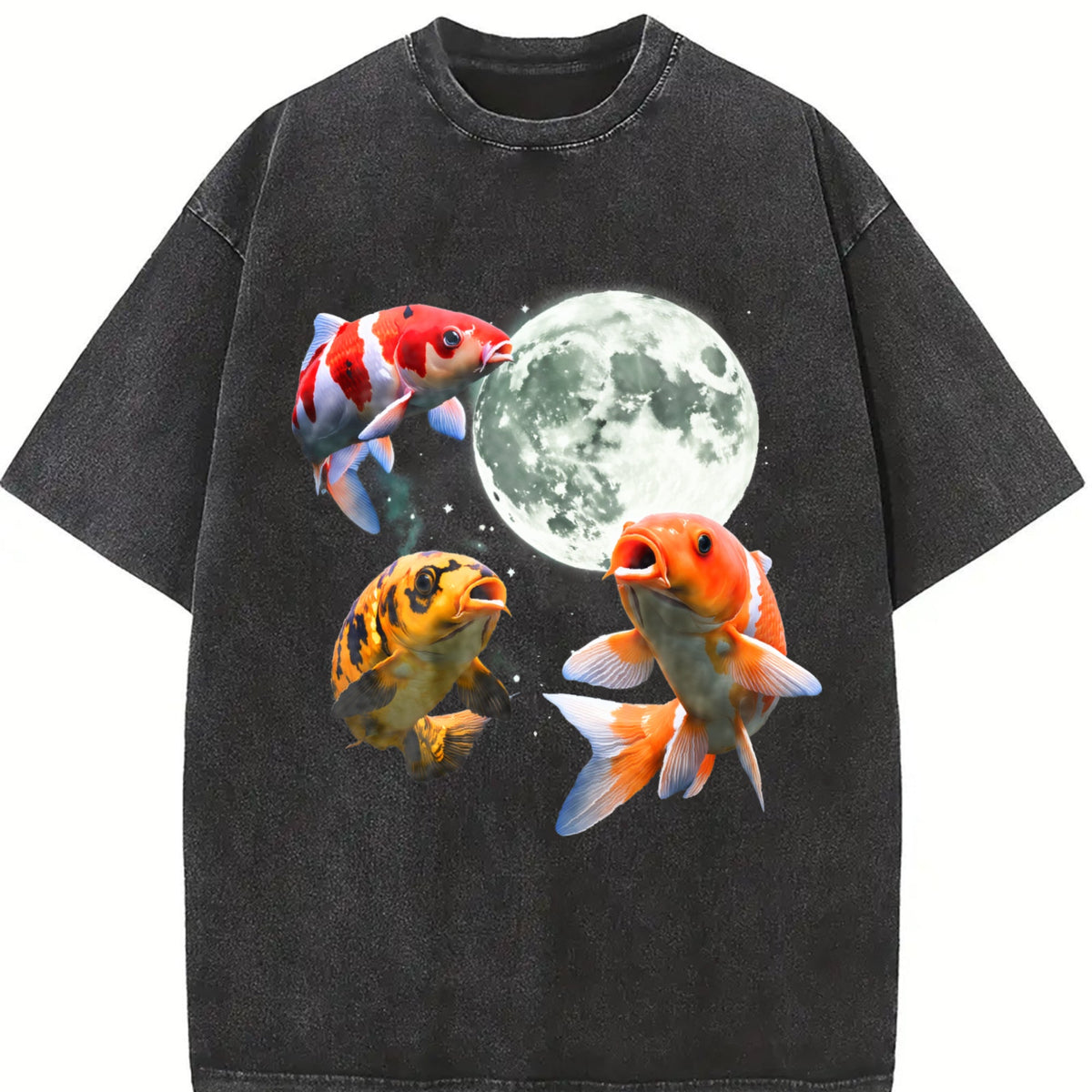 Koi Fish Howling At Moon 90s Vintage Washed T-Shirt product image 2