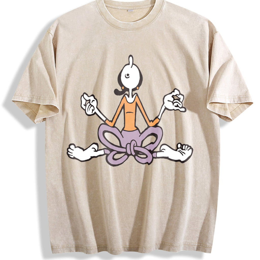 Cartoon Yoga Meditating Vintage Washed T-Shirt product image 1