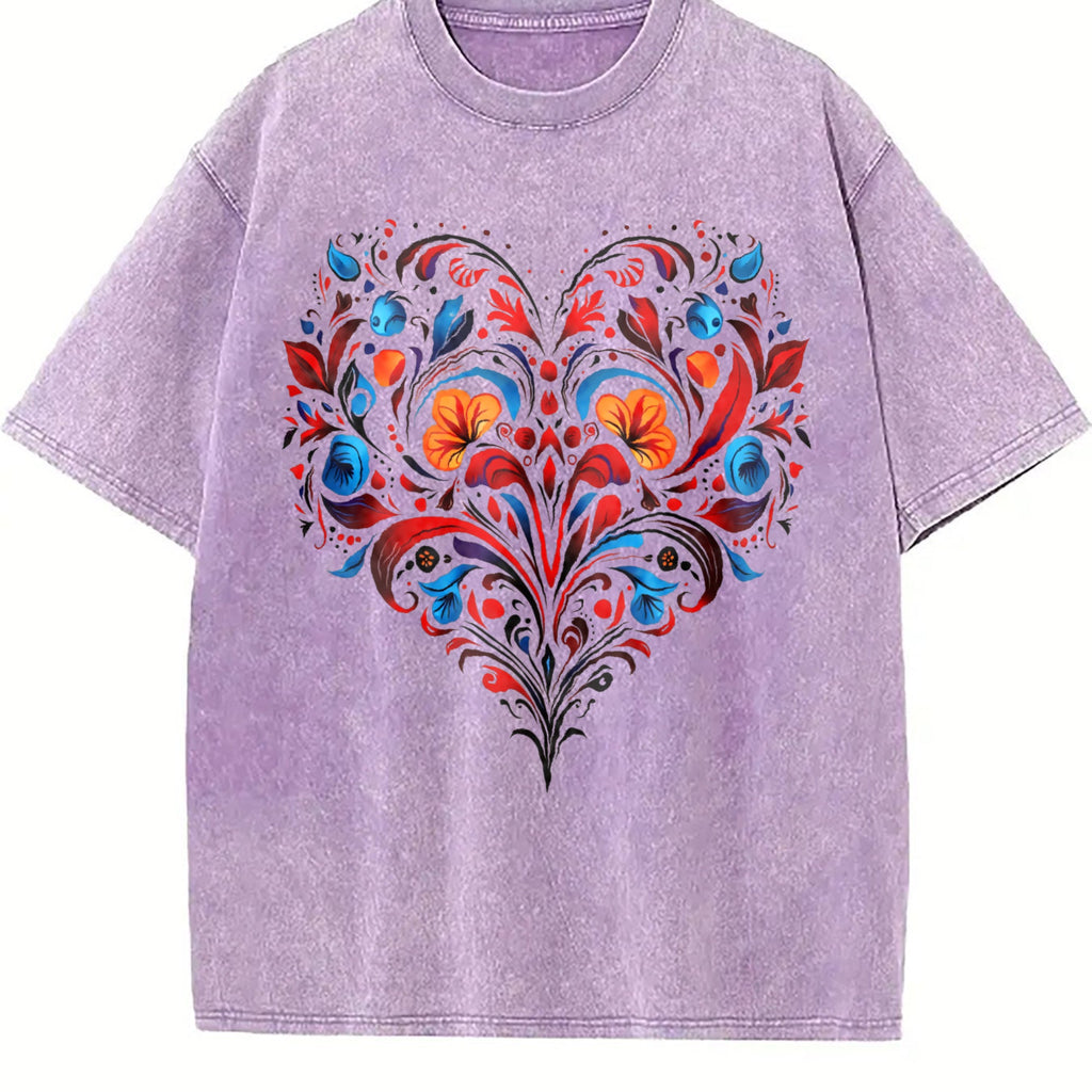Bohemian Folk Art - Heart & Leaf Vintage Washed T-Shirt product image 6