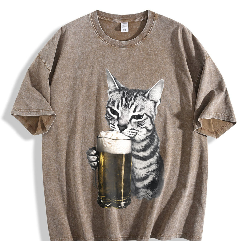 Cat Beer Y2K 90s Vintage Washed T-Shirt product image 3