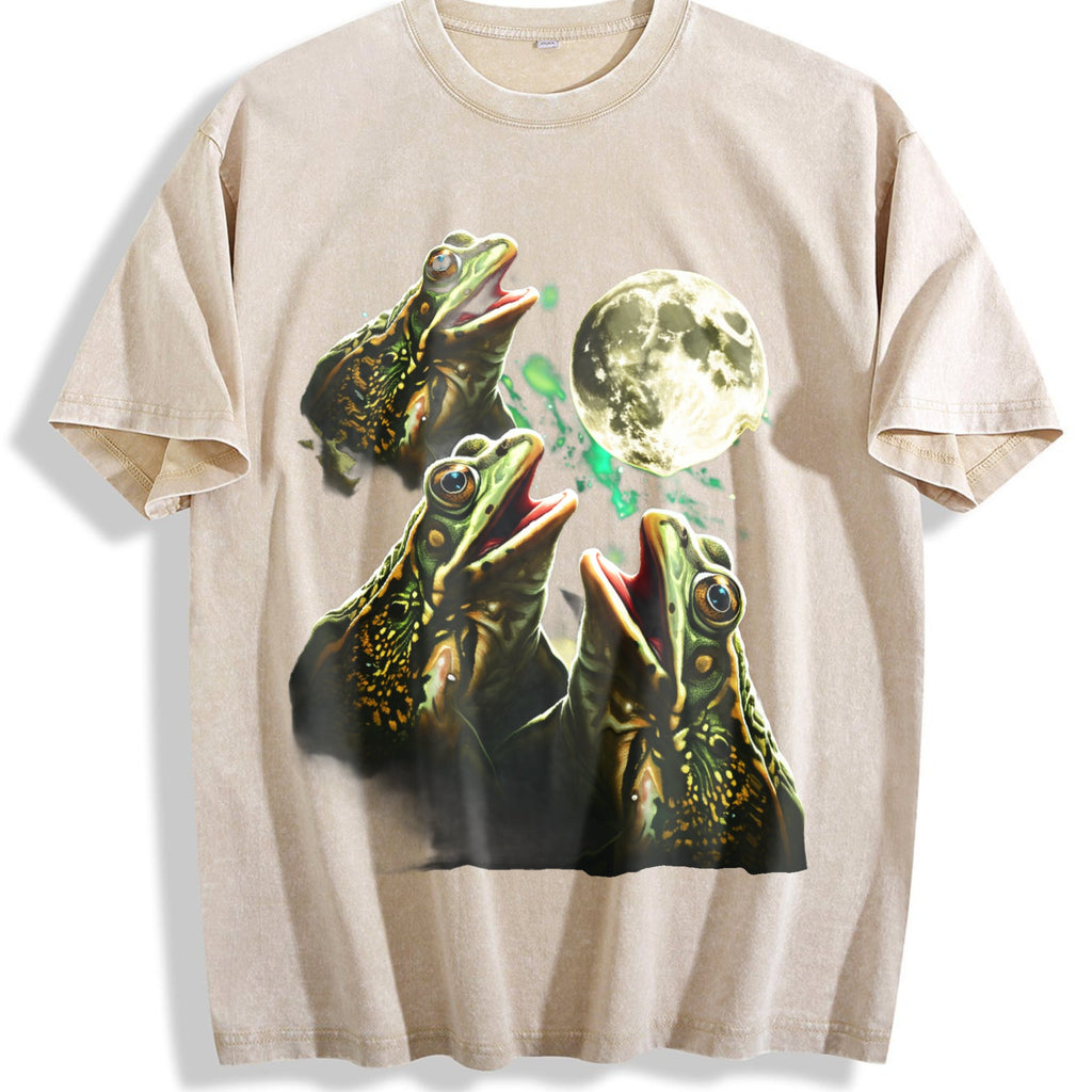 Frogs Howling To Moon 90s Vintage Washed T-Shirt product image 1