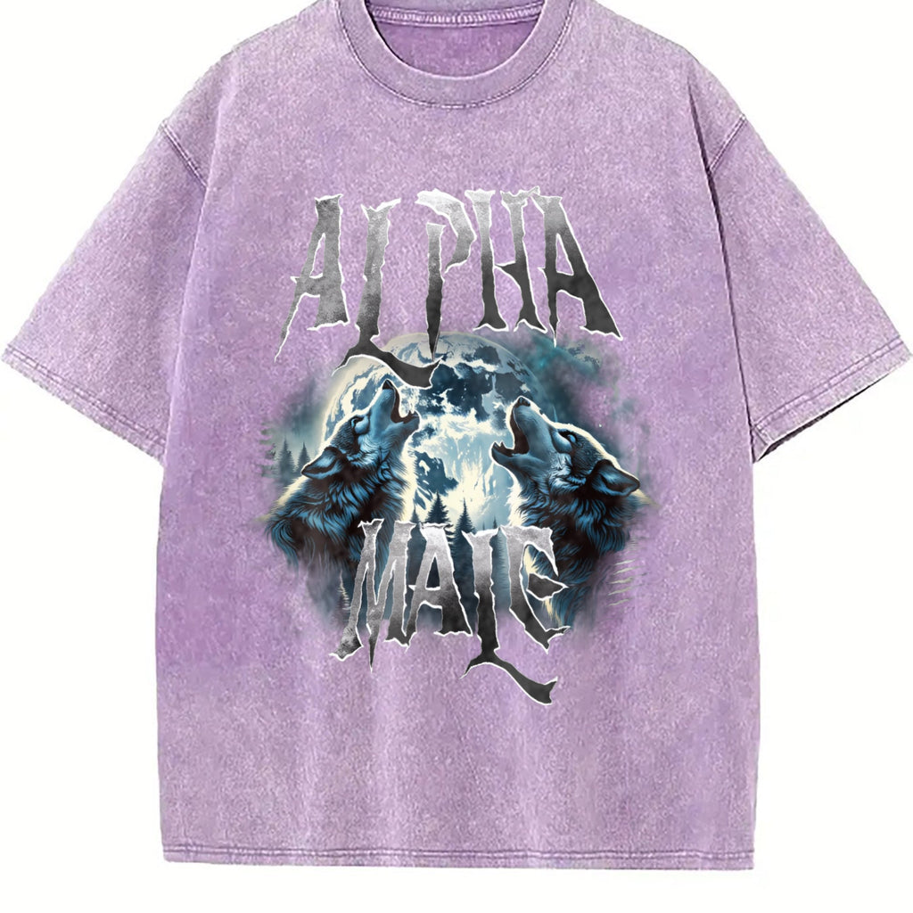 Alpha Male Wolf Howling Vintage Washed T-Shirt product image 6
