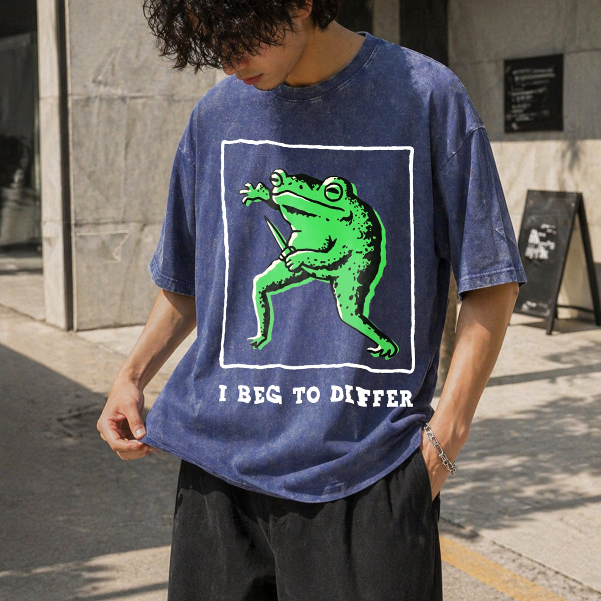 I Disagree Batik With Green Frog Vintage Washed T-Shirt product image 8