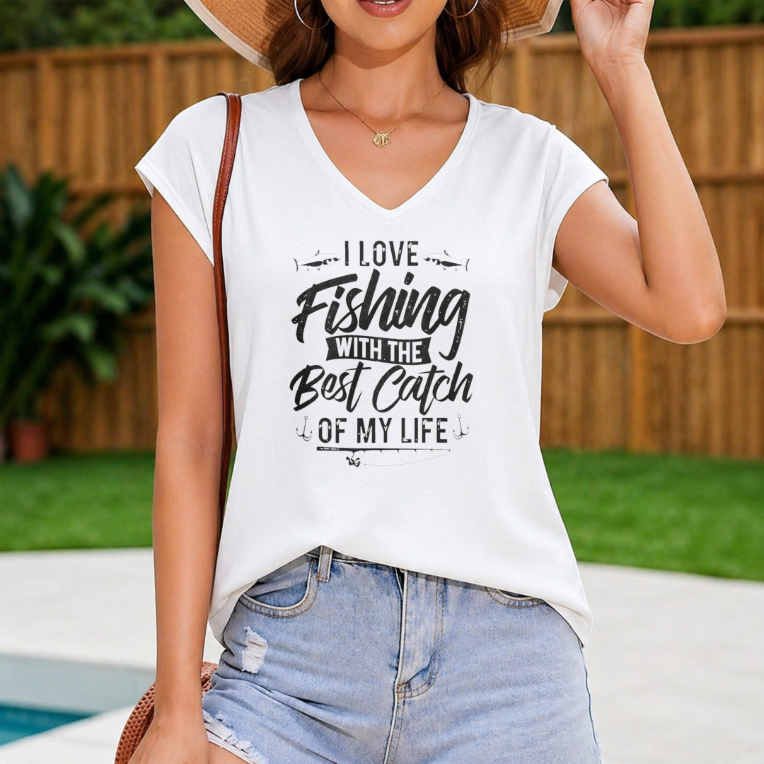 I Love Fishing With The Best Catch Of My Life This Women's V-Neck Tank Top