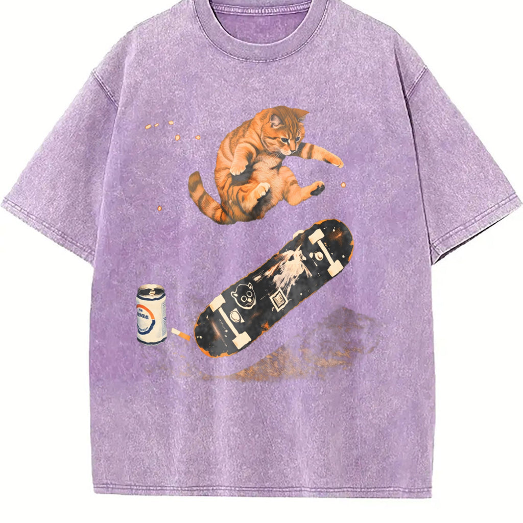 Skateboarding Cat Vintage Washed T-Shirt product image 6
