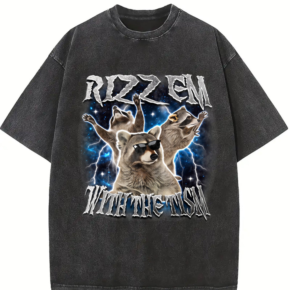 Rizz Em With The Tism Raccoon Vintage Washed T-Shirt product image 2