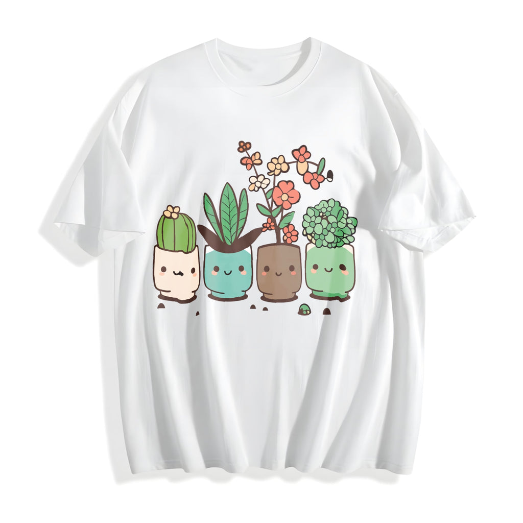 Cute Cartoon Potted Plant Cotton T-Shirt product image 2