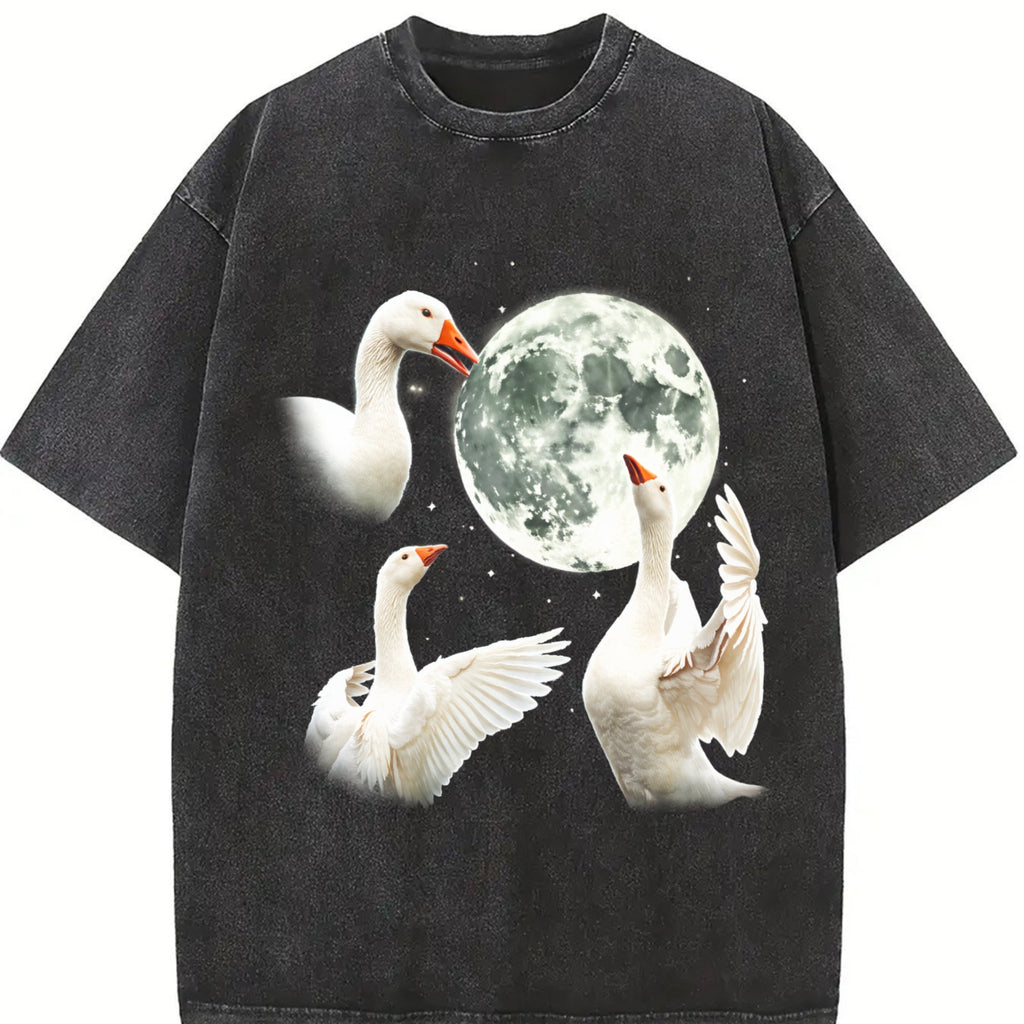 White Goose Howling At Moon 90s Vintage Washed T-Shirt product image 2