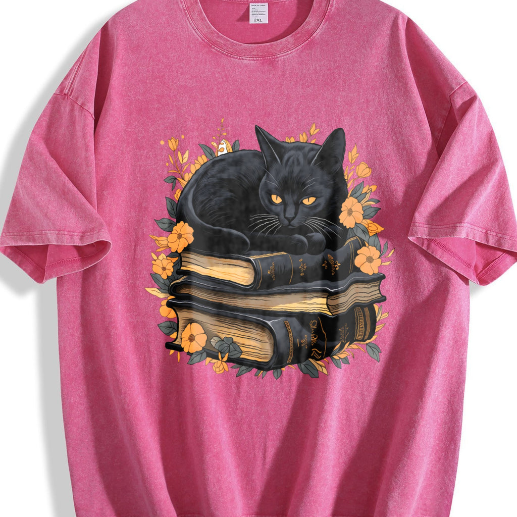 Cat On Book With Autumn Leaves Vintage Washed T-Shirt product image 7