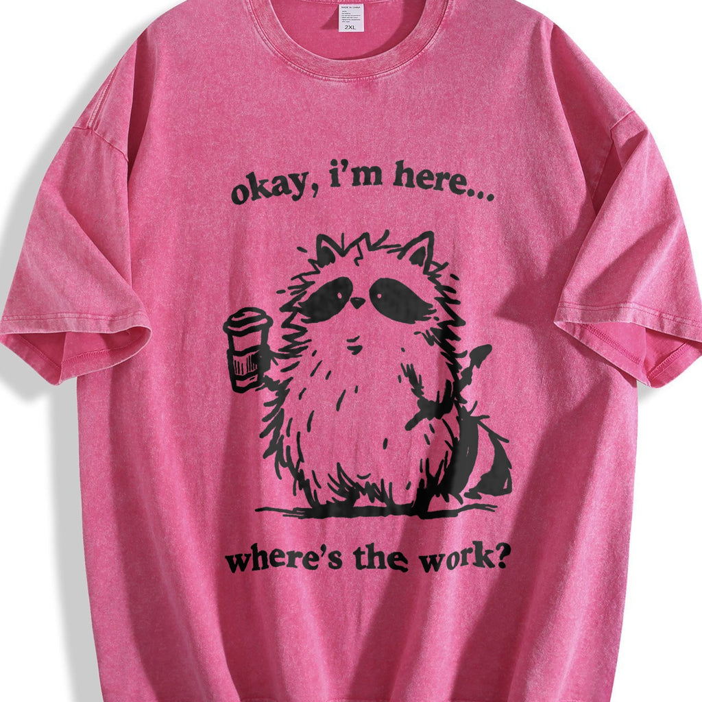 Cute Raccoon Work Coffee Vintage Washed T-Shirt product image 7