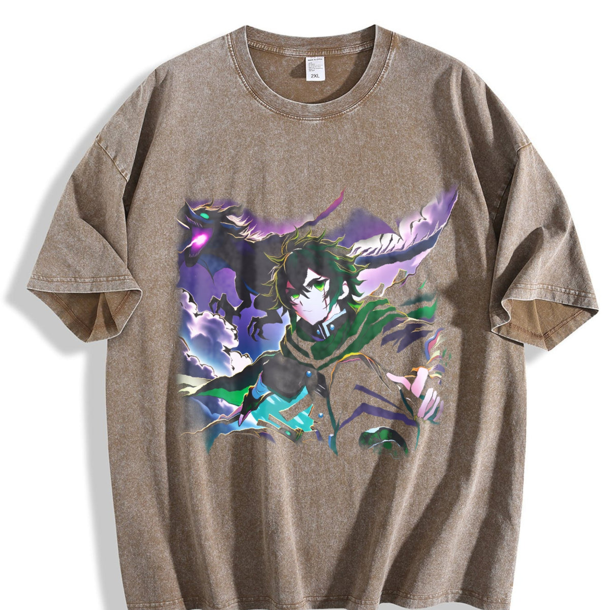 Anime X Dragon Halftone Vintage Washed T-Shirt product image 3