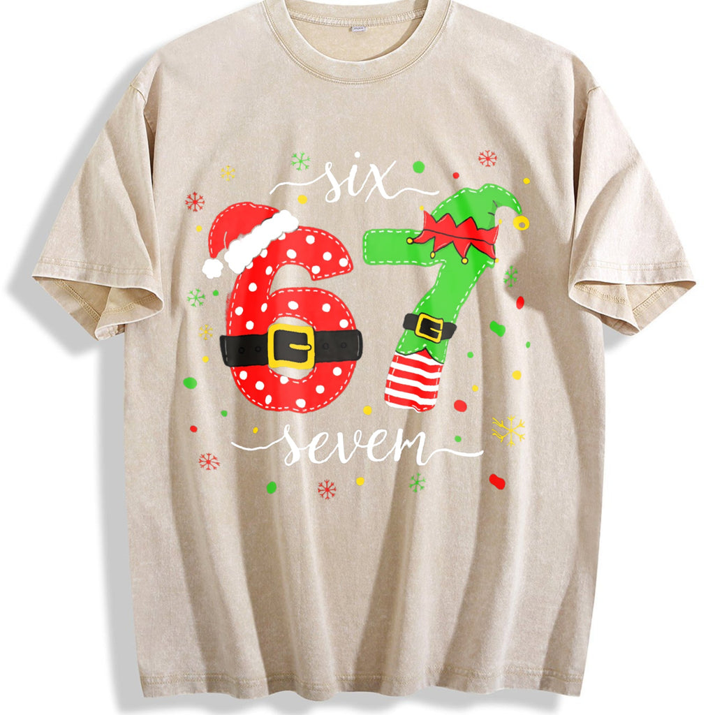 Six Seven Christmas Meme Vintage Washed T-Shirt product image 1