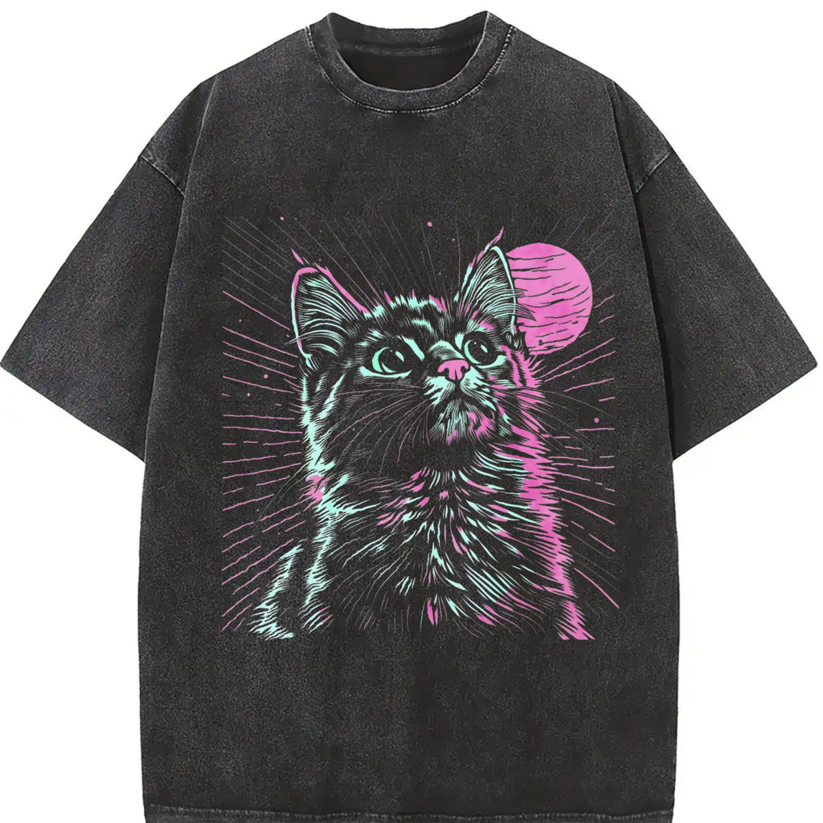 Blockbuster 80s Psychedelic Cat - Neon Green & Pink Vintage product image 2