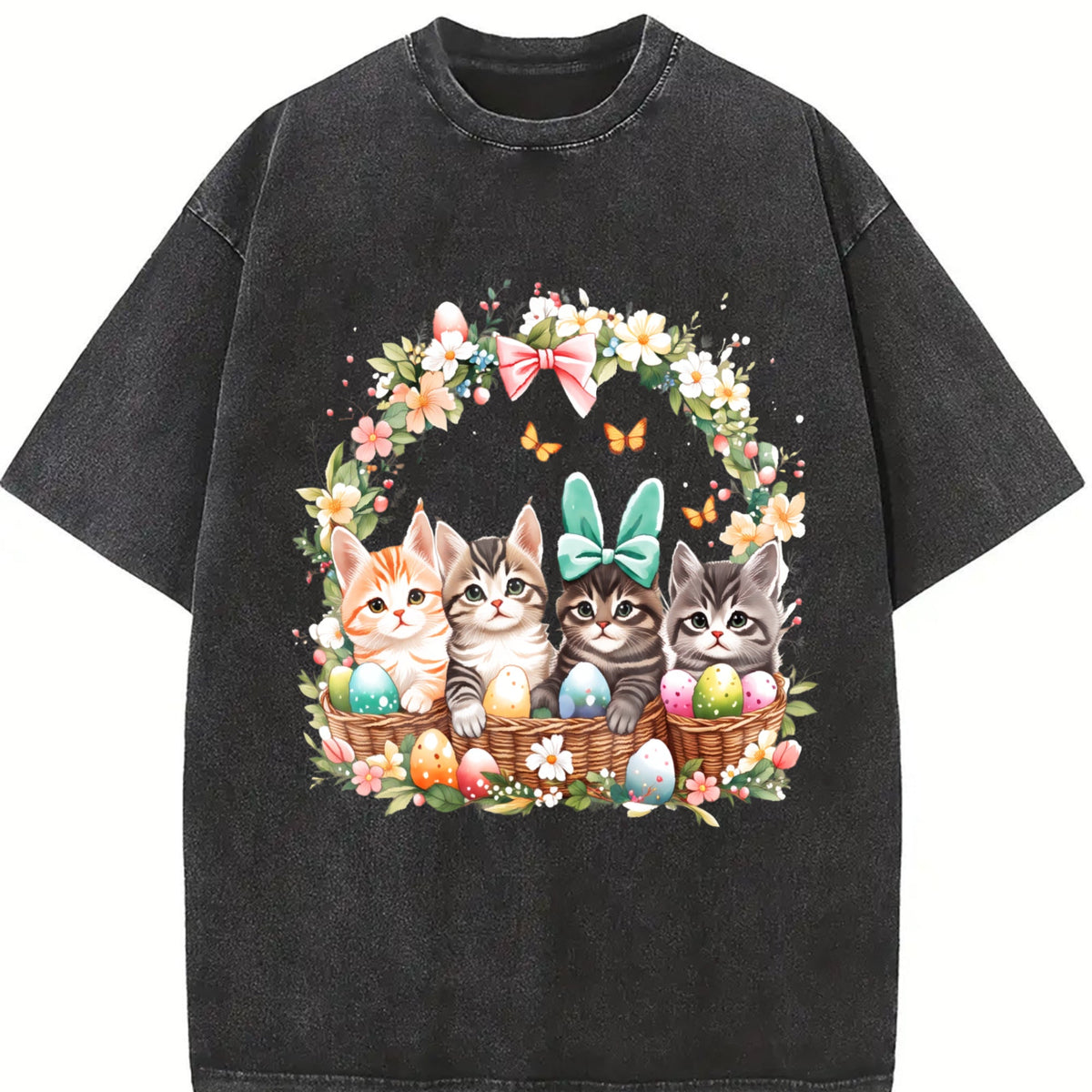 Ladies' Summer Cat In Easter Basket Vintage Washed T-Shirt product image 2