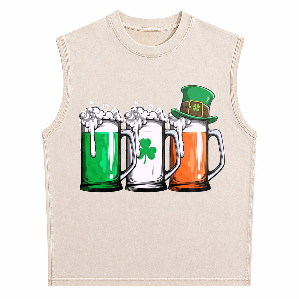 Irish Beer Ireland Flag St Patricks Day Leprechaun Small Men's Washed Tank Top
