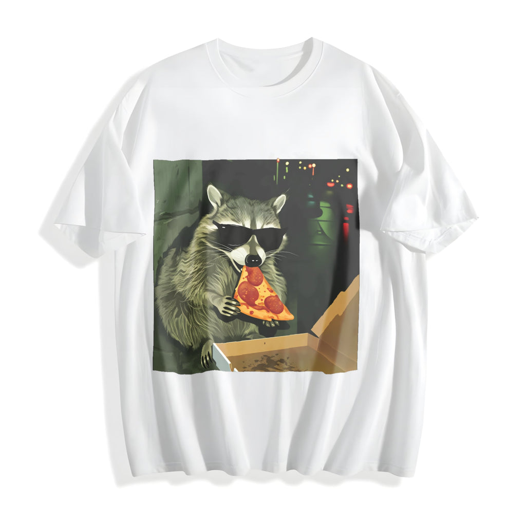 Funny Raccoon Eating Pizza Cotton T-Shirt product image 2