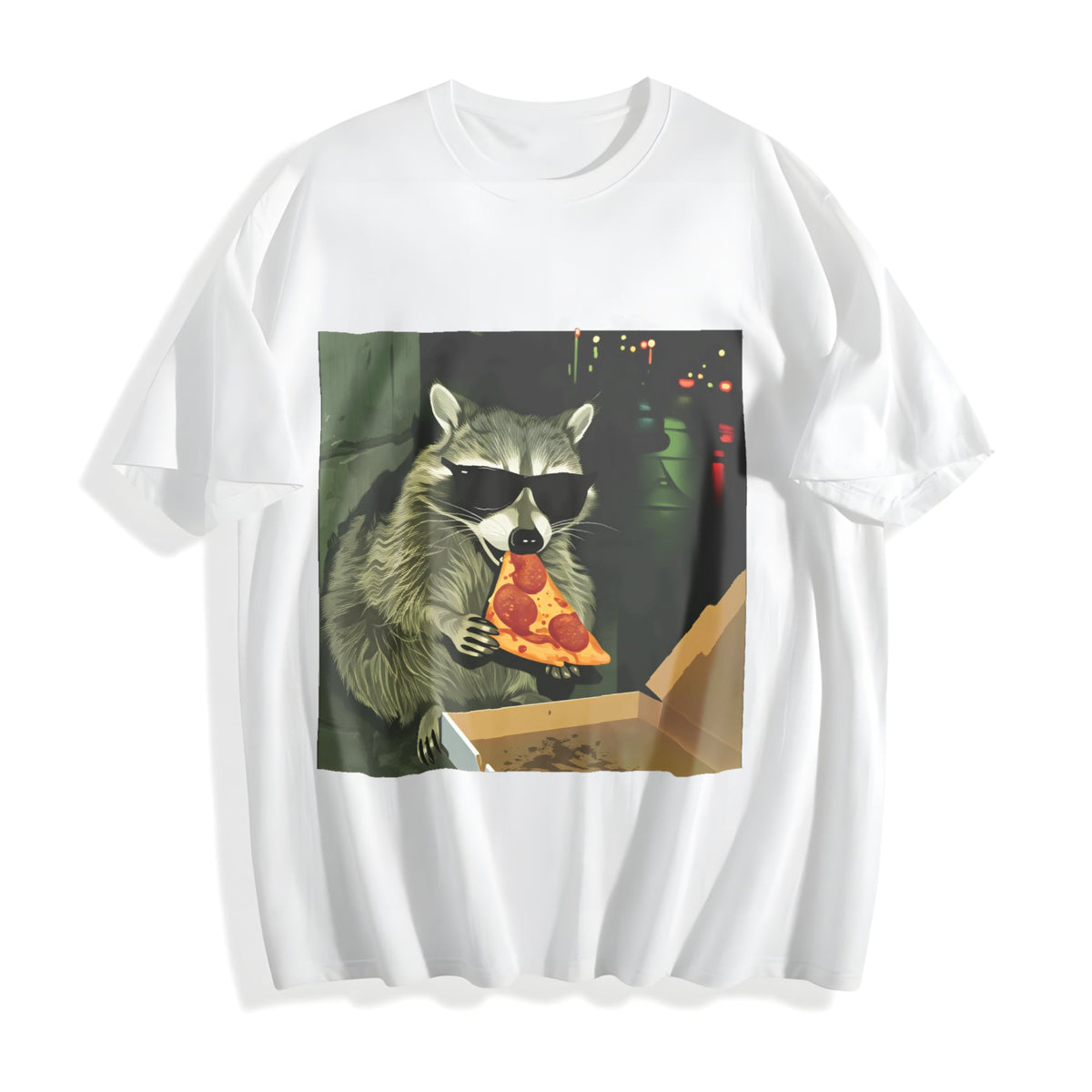 Funny Raccoon Eating Pizza Cotton T-Shirt product image 2