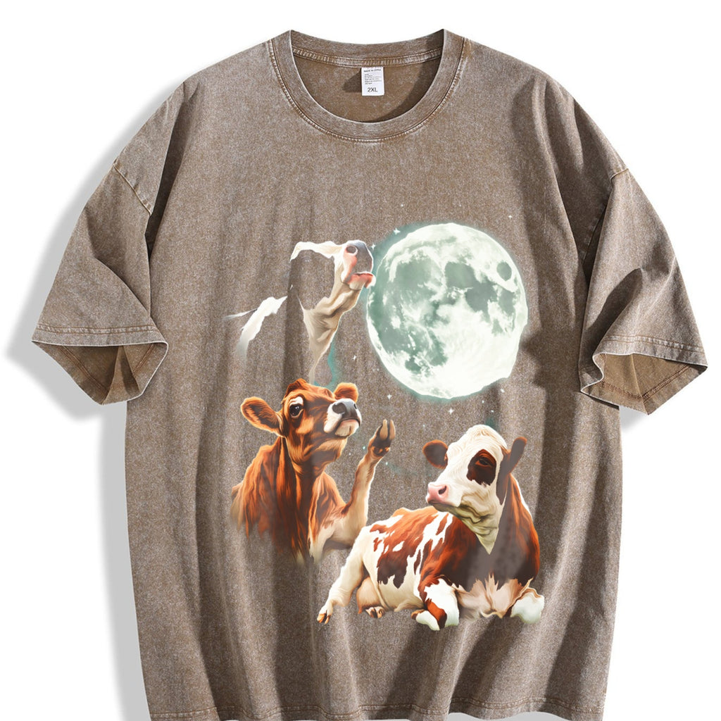 Cow Howling At Moon 90s Vintage Washed T-Shirt product image 3