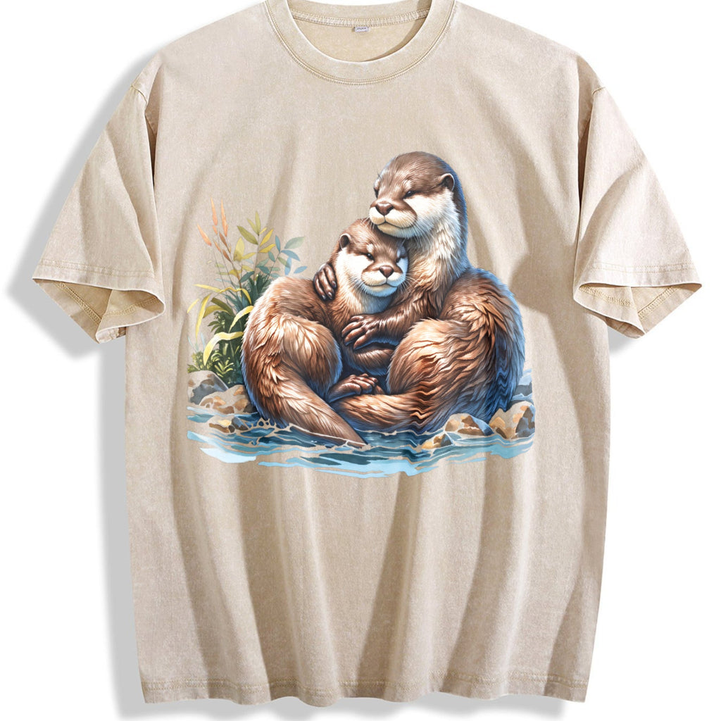 Two River Otters Cuddling Wilderness 90s Vintage Washed product image 1