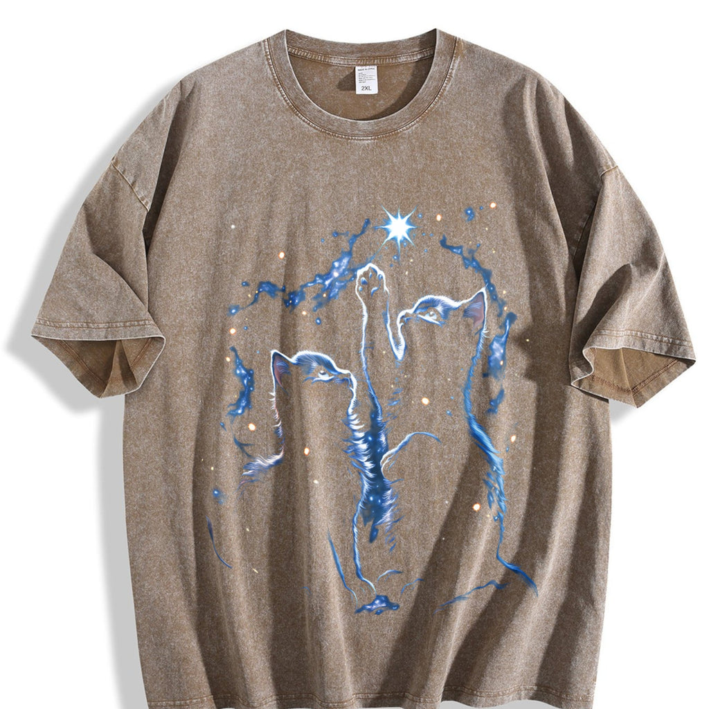 Two Cats Playing Galaxy Vintage Washed T-Shirt product image 3