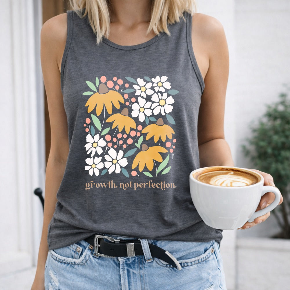 Floral With Yellow And White Flowers Regular - Fun Cartoon Women's Tank Top