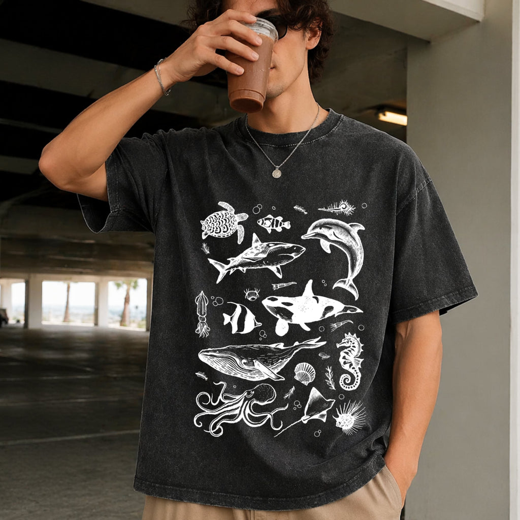 Sea Animal Tattoo Vintage Washed T-Shirt product image 2