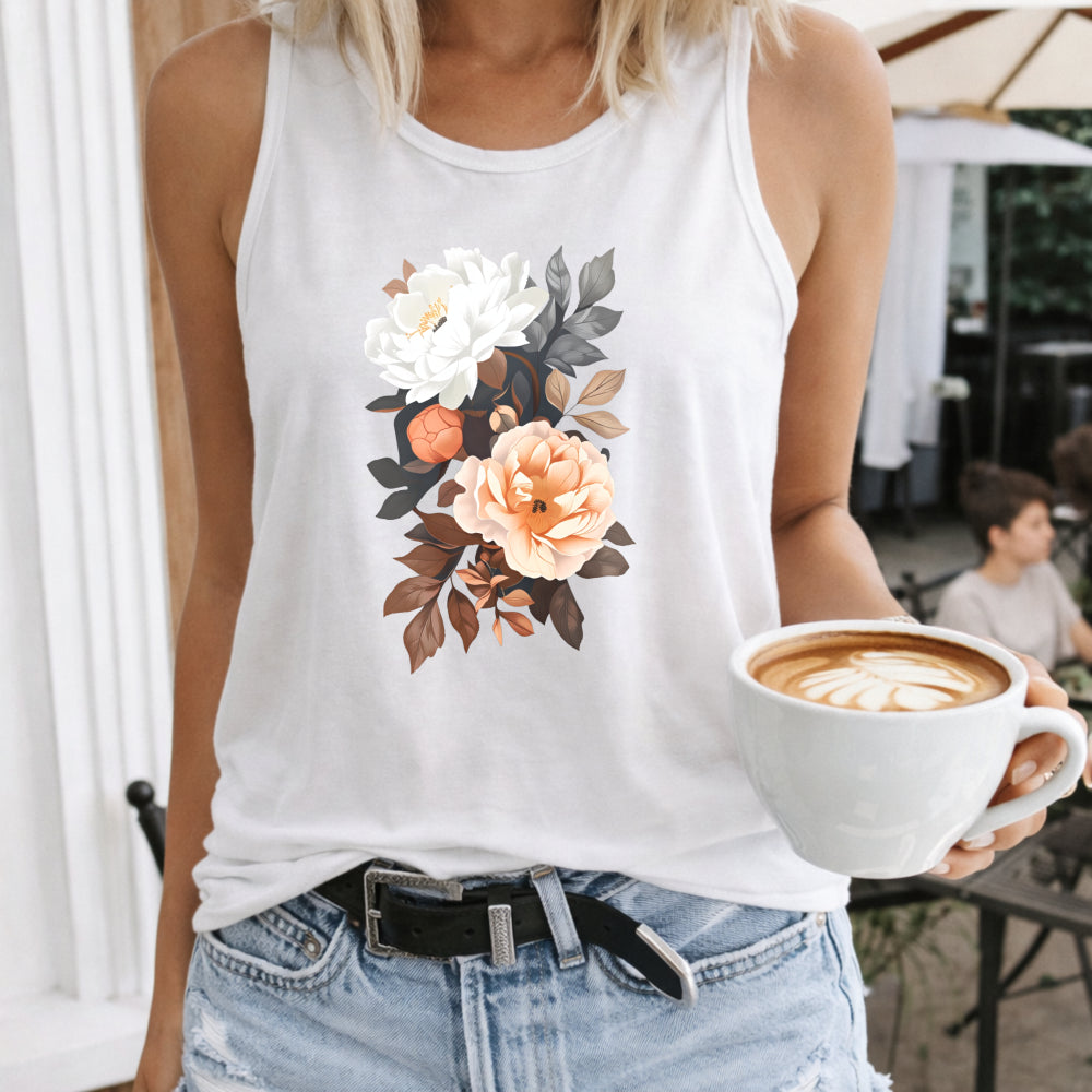 White and Peach Peony Bouquet Women's Tank Top