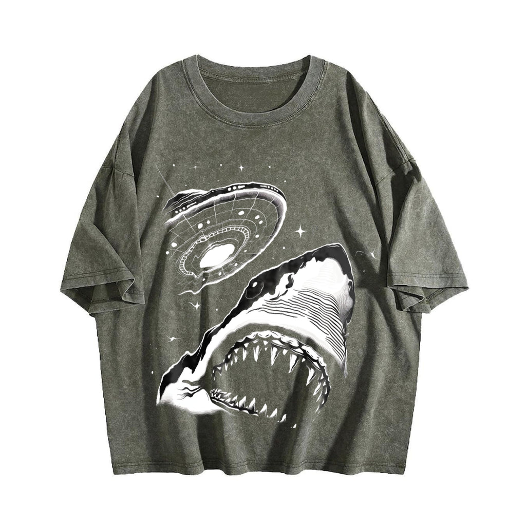 Shark Selfie With UFO 90s Vintage Washed T-Shirt product image 4