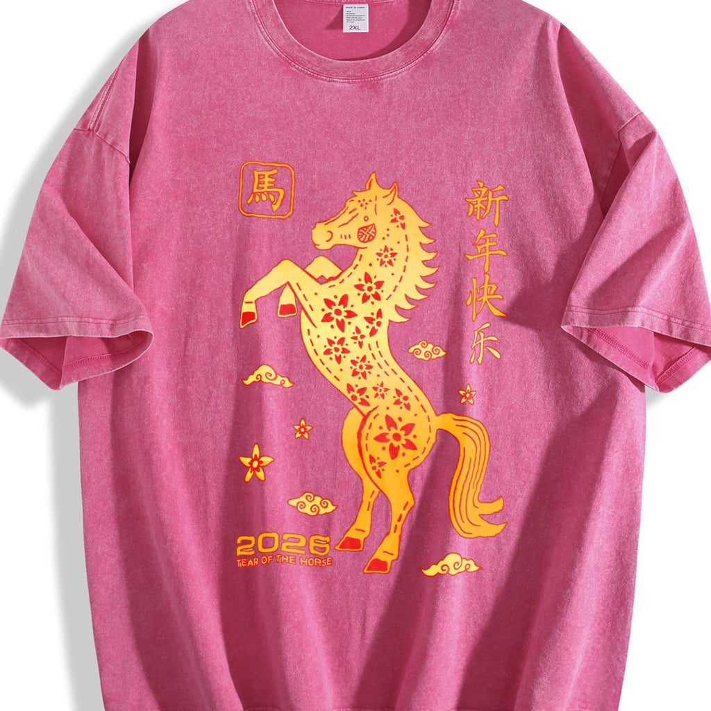 Golden Paper Cut Horse With Red Floral Vintage Washed product image 7