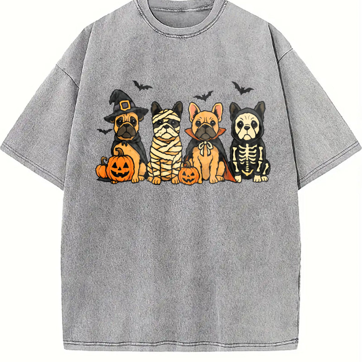 Halloween French Bulldog Vintage Washed T-Shirt product image 4