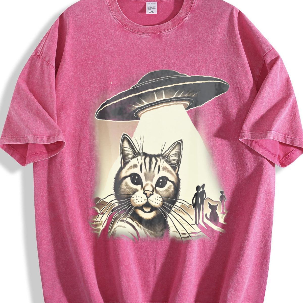 Cat UFO Selfie 90s Vintage Washed T-Shirt product image 7