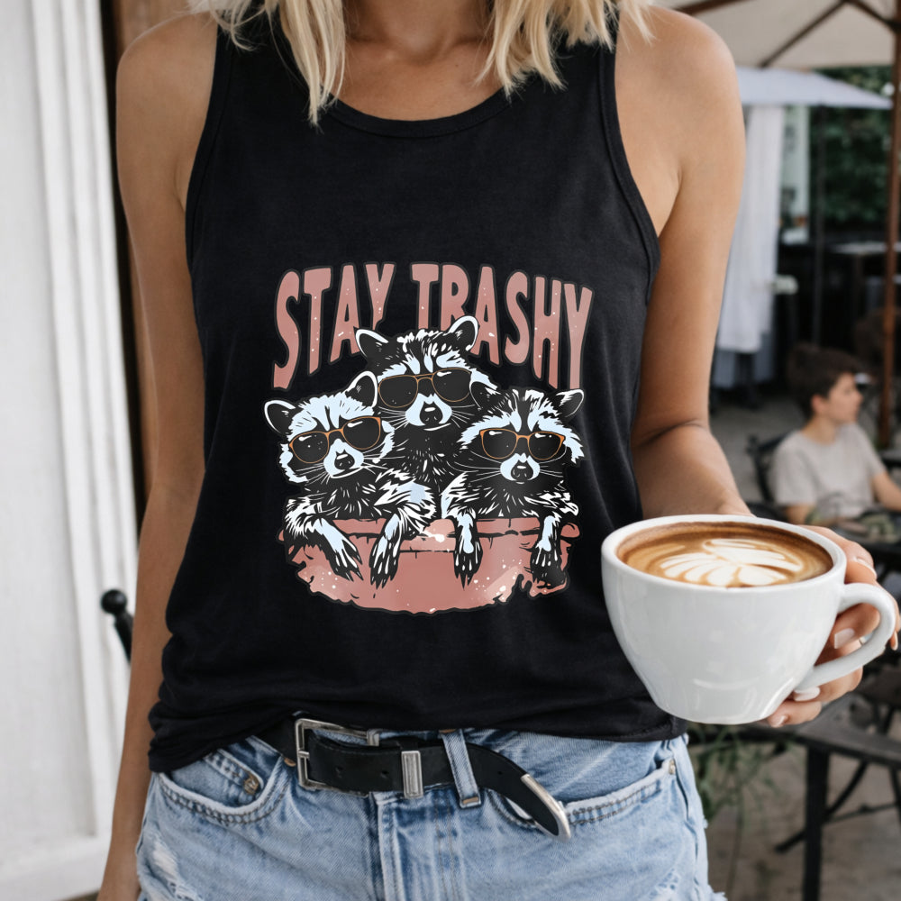 Raccoons Wearing Glasses In Tub Regular - Fun Cartoon Letter Women's Tank Top