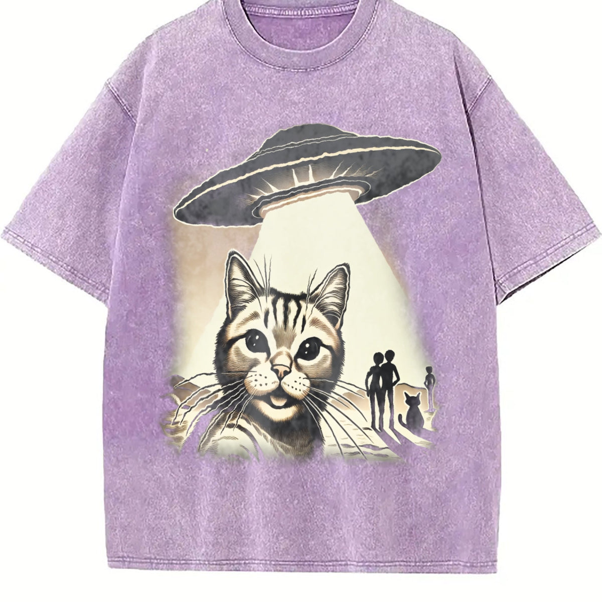 Cat UFO Selfie 90s Vintage Washed T-Shirt product image 6