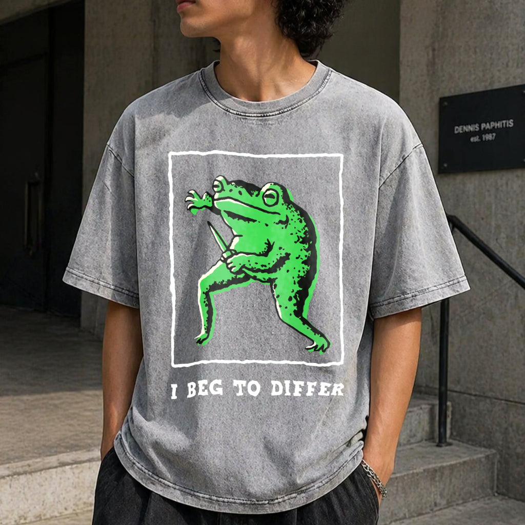 I Disagree Batik With Green Frog Vintage Washed T-Shirt product image 5