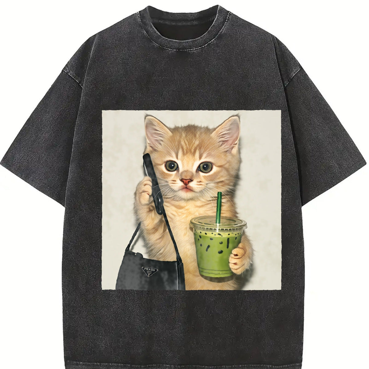 Cat And Drink Vintage Washed T-Shirt product image 2