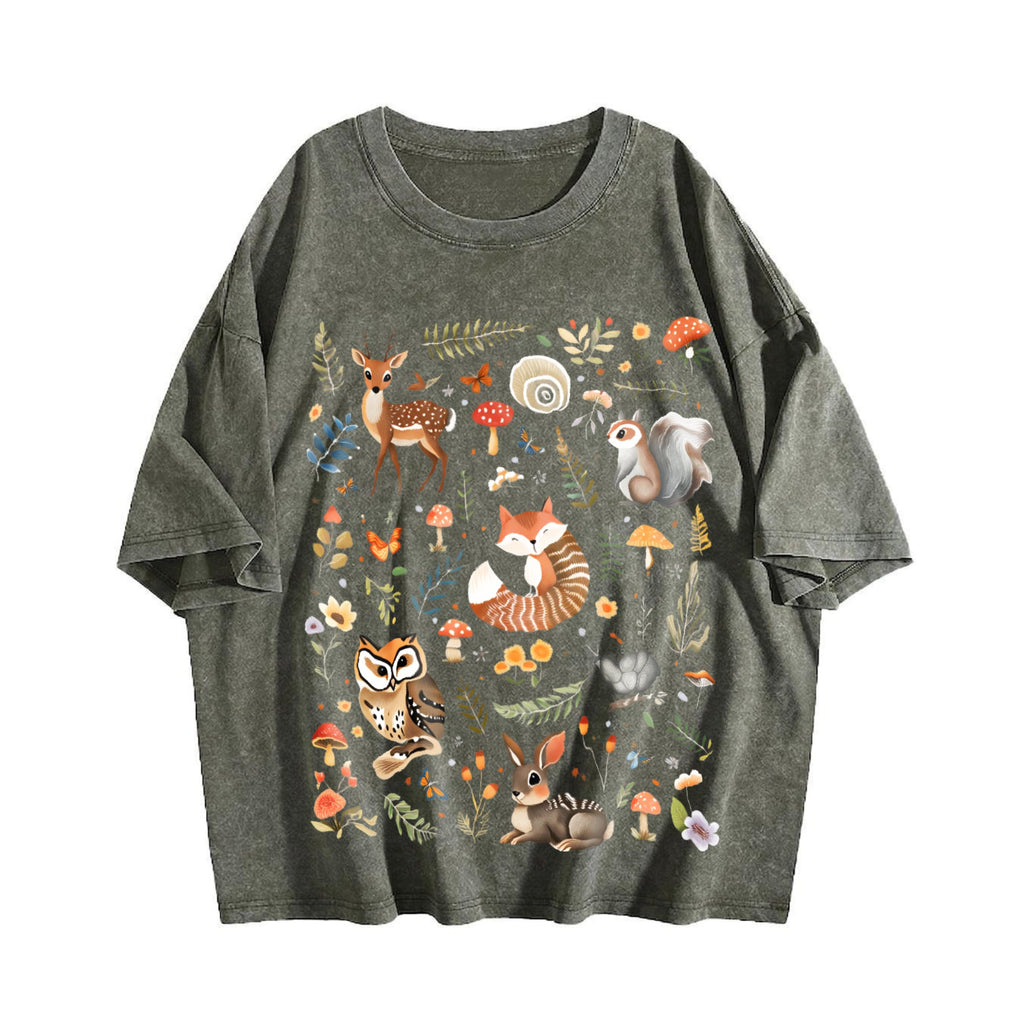 Forest Animals And Flowers Vintage Washed T-Shirt product image 4