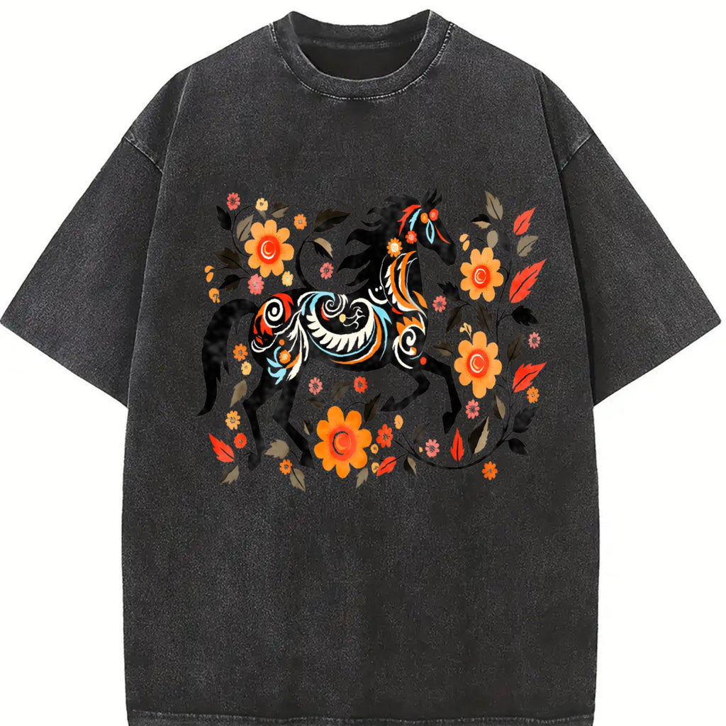 Bohemian Floral & Black Horse - -inspired Vintage Washed product image 2
